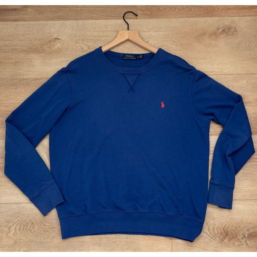 Polo Ralph Lauren Men's Blue Crewneck Sweatshirt Red Pony Size Large